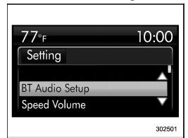 Select the “BT Audio Setup” menu. Then