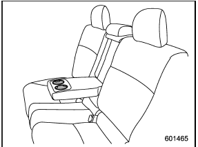 A dual cup holder is built into the armrest.