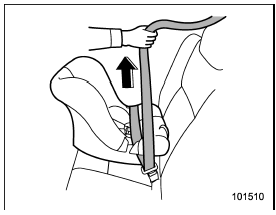 6. Take up the slack in the lap belt.