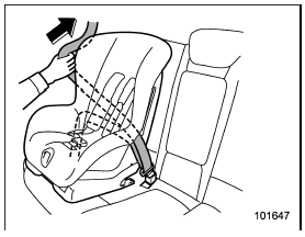 7. Take up the slack in the lap belt.