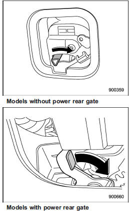 3. To open the rear gate, turn the lever to