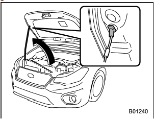 4. Lift up the hood, release the hood prop