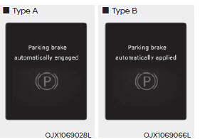 Parking brake automatically engaged / Parking brake automatically applied